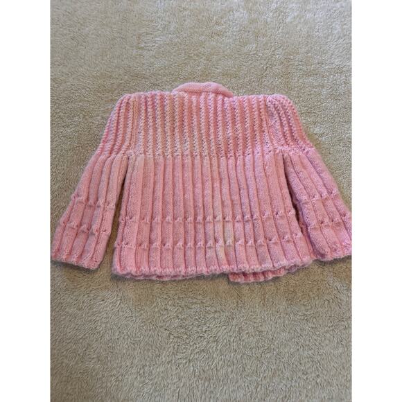 Vintage Cardigan Sweater Hand Knit Pink Cable Knit Bunny Buttons Easter - Picture 7 of 10